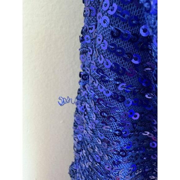Ieena for Mac Duggal A11275 Blue Sequin Gown Size 8 NWT Asymmetrical Slit - Picture 5 of 7